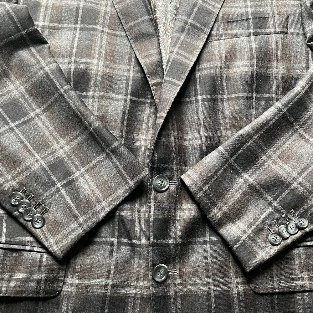 Holland & Sherry Sport Coat Mens 44 R Gray Plaid Sherrykash Wool Cashmere Savile - Picture 7 of 11